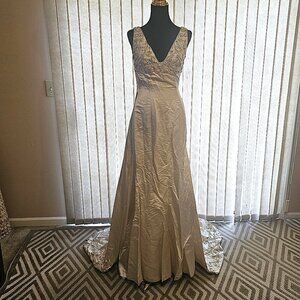 Stephen Yearick Beige Beaded Wedding Dress 6